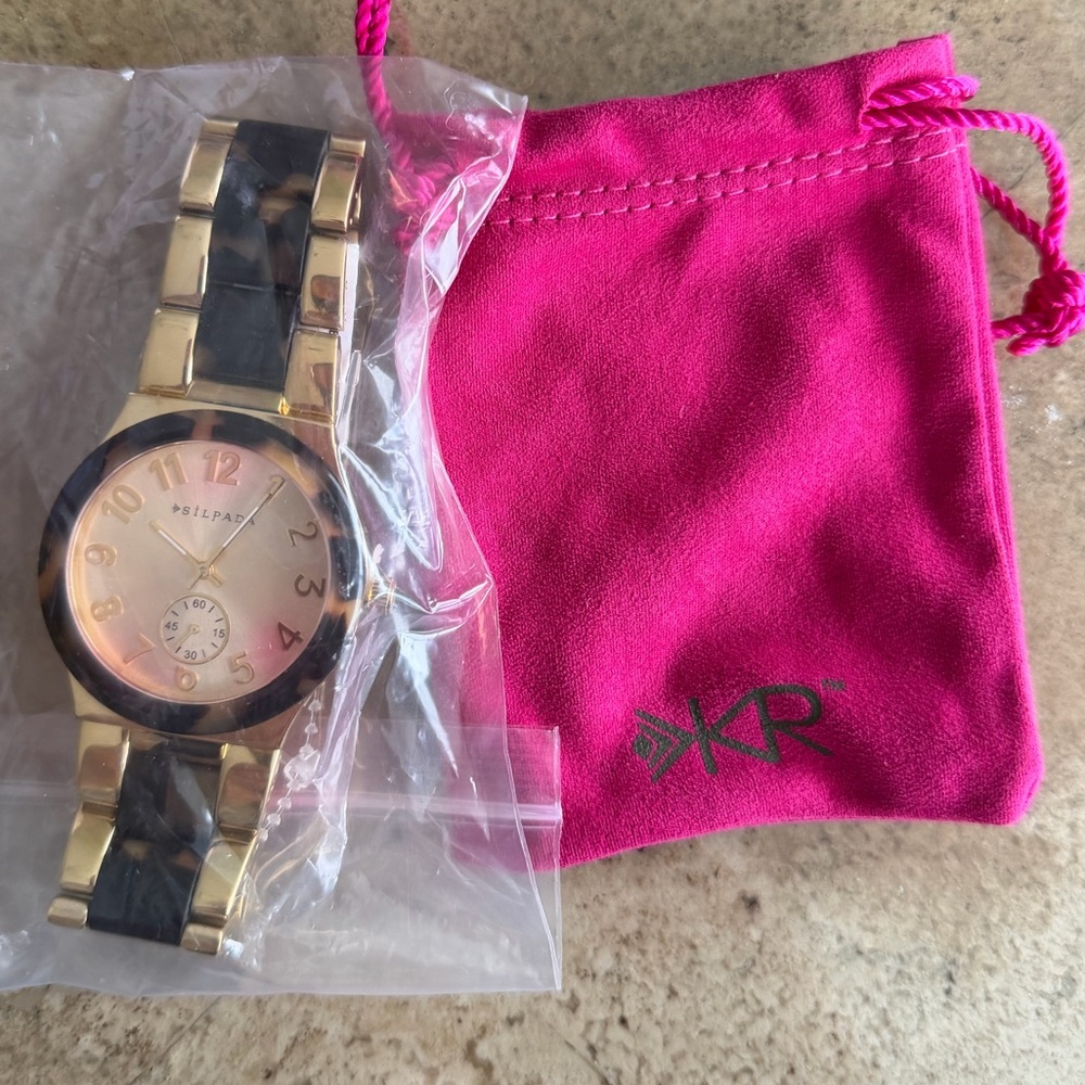 Silpada "Timeless Tortoise” Resin Stainless Steel Gold Watch KRT0061 NWT - Picture 2 of 8
